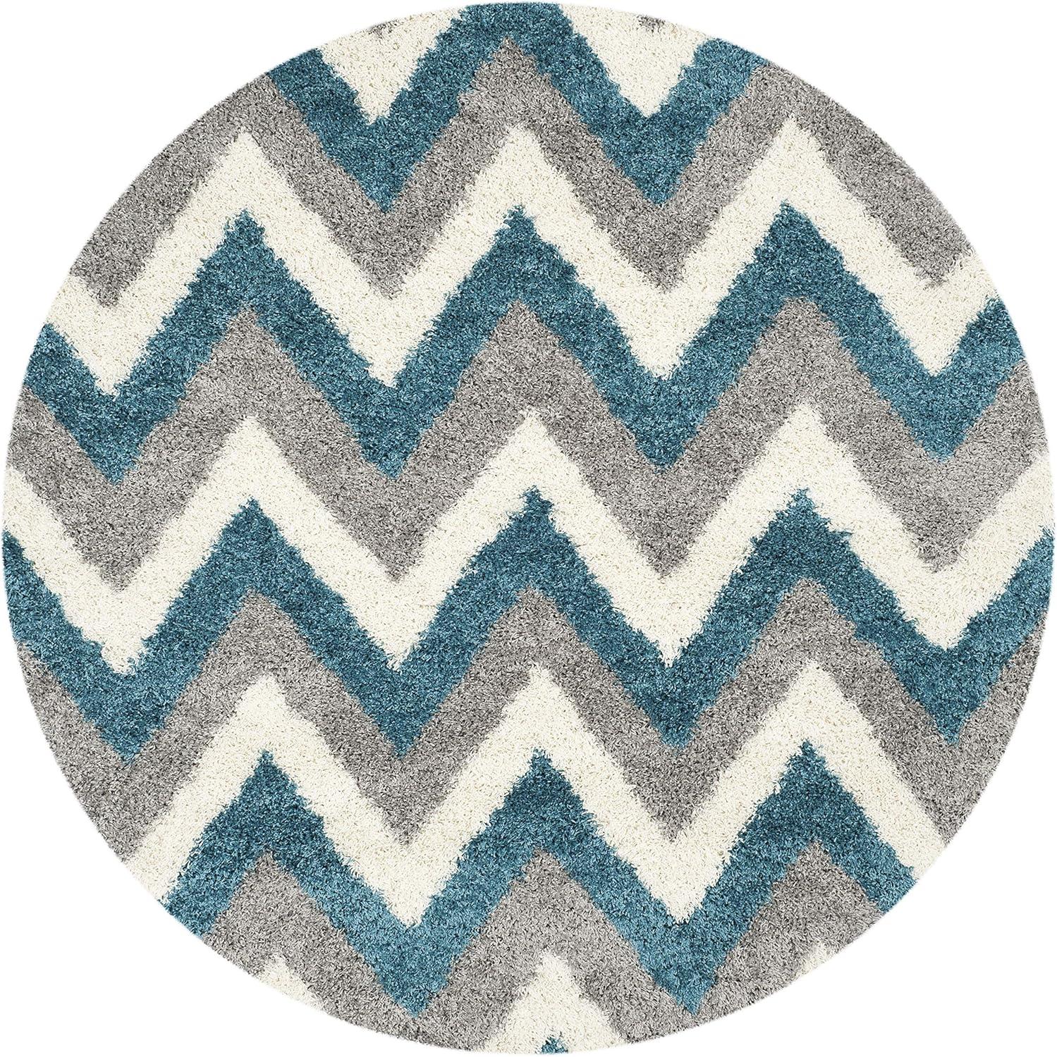 image:imageSAFAVIEH Kids Shag Collection Accent Rug 4 x 6 Ivory amp Blue Chevron Design NonShedding amp Easy Care 2inch Thick Ideal for High Traffic Areas in Entryway Living Room Bedroom SGK568CIvoryBlue