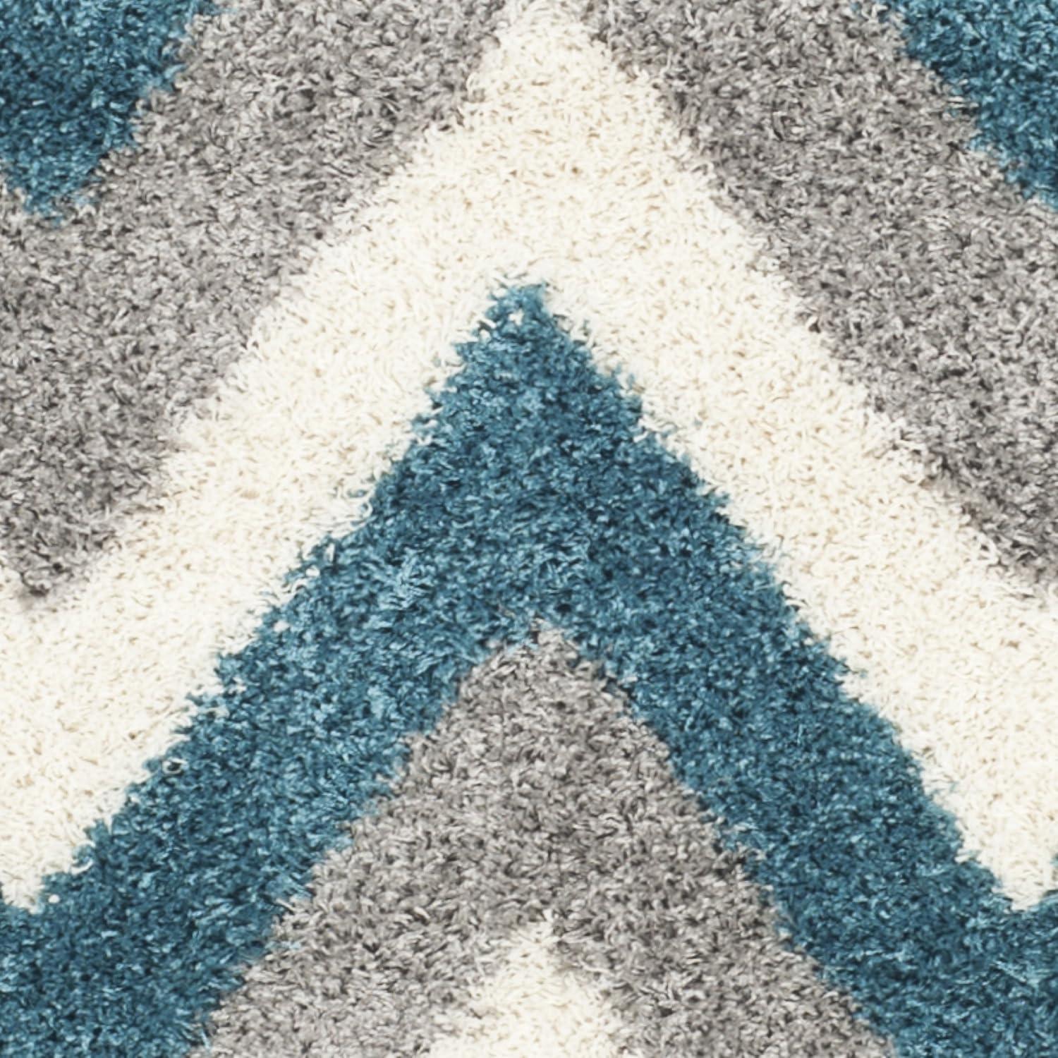 image:imageSAFAVIEH Kids Shag Collection Accent Rug 4 x 6 Ivory amp Blue Chevron Design NonShedding amp Easy Care 2inch Thick Ideal for High Traffic Areas in Entryway Living Room Bedroom SGK568CIvoryBlue