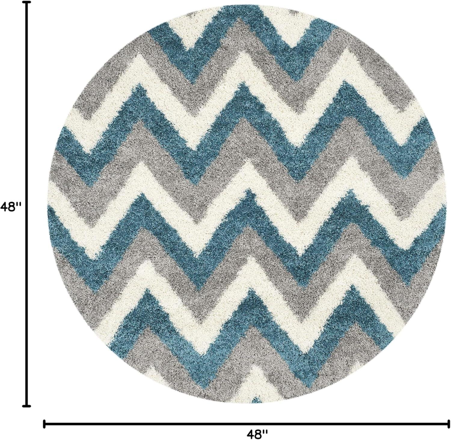 image:imageSAFAVIEH Kids Shag Collection Accent Rug 4 x 6 Ivory amp Blue Chevron Design NonShedding amp Easy Care 2inch Thick Ideal for High Traffic Areas in Entryway Living Room Bedroom SGK568CIvoryBlue