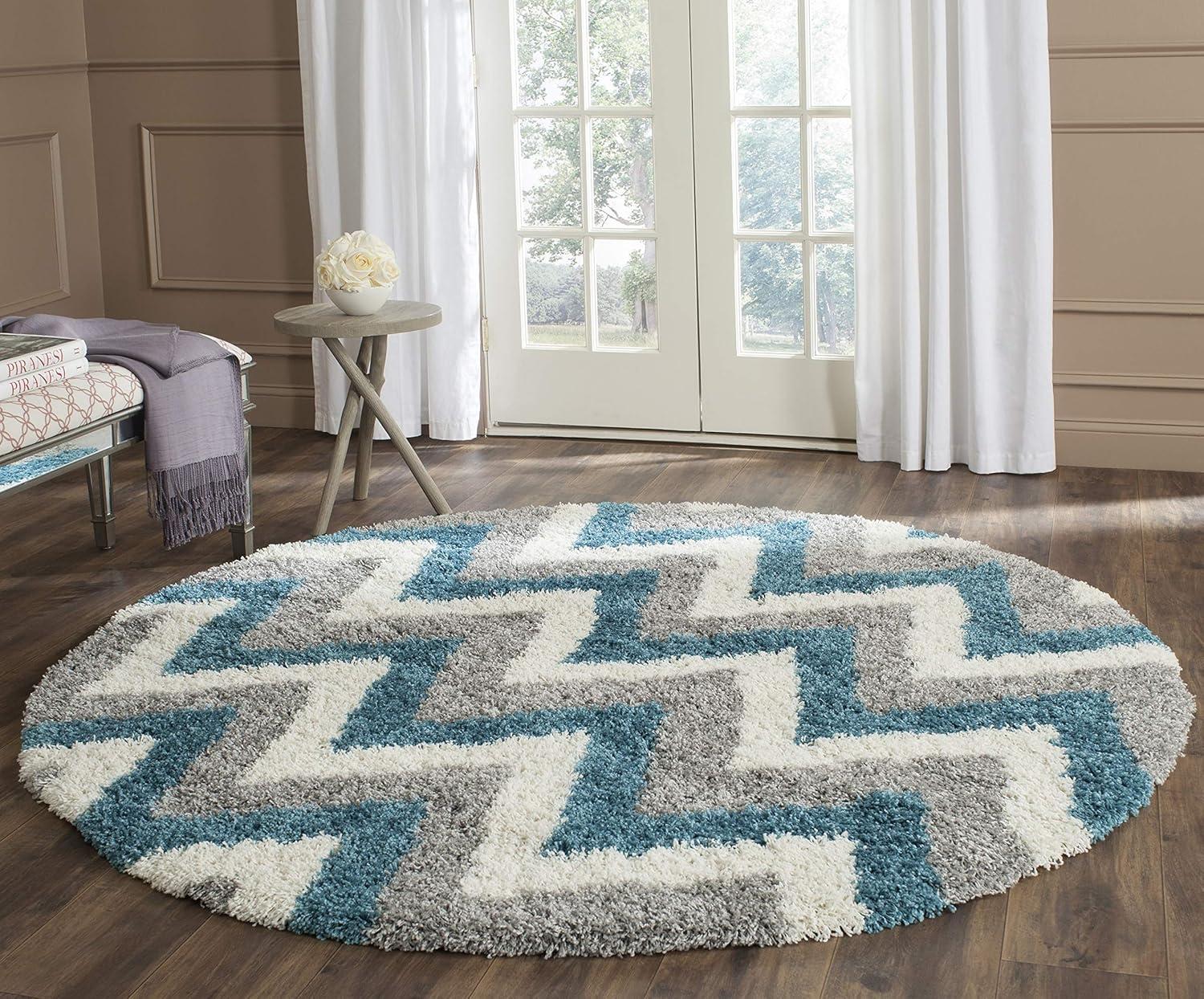 image:imageSAFAVIEH Kids Shag Collection Accent Rug 4 x 6 Ivory amp Blue Chevron Design NonShedding amp Easy Care 2inch Thick Ideal for High Traffic Areas in Entryway Living Room Bedroom SGK568CIvoryBlue