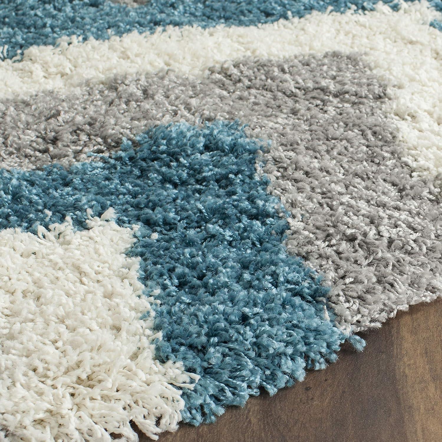 image:imageSAFAVIEH Kids Shag Collection Accent Rug 4 x 6 Ivory amp Blue Chevron Design NonShedding amp Easy Care 2inch Thick Ideal for High Traffic Areas in Entryway Living Room Bedroom SGK568CIvoryBlue