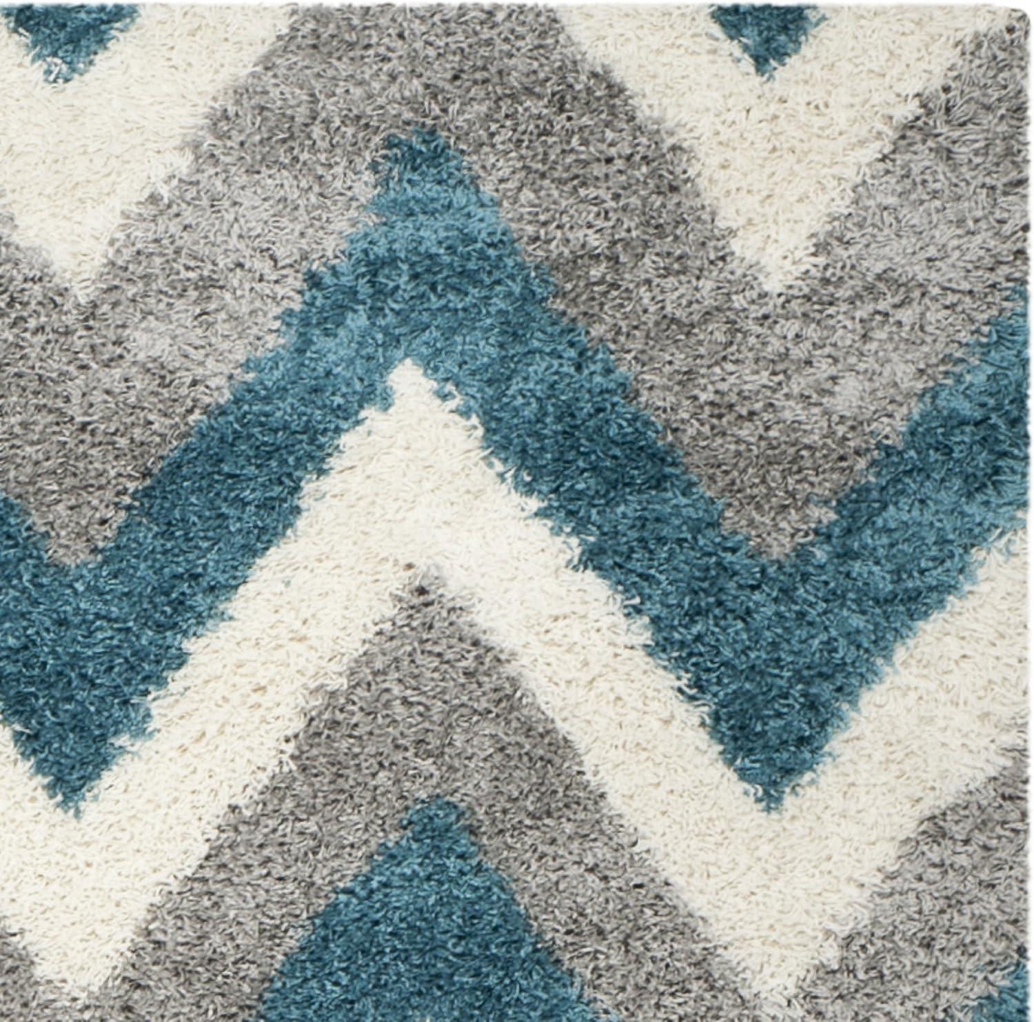 image:imageSAFAVIEH Kids Shag Collection Accent Rug 4 x 6 Ivory amp Blue Chevron Design NonShedding amp Easy Care 2inch Thick Ideal for High Traffic Areas in Entryway Living Room Bedroom SGK568CIvoryBlue
