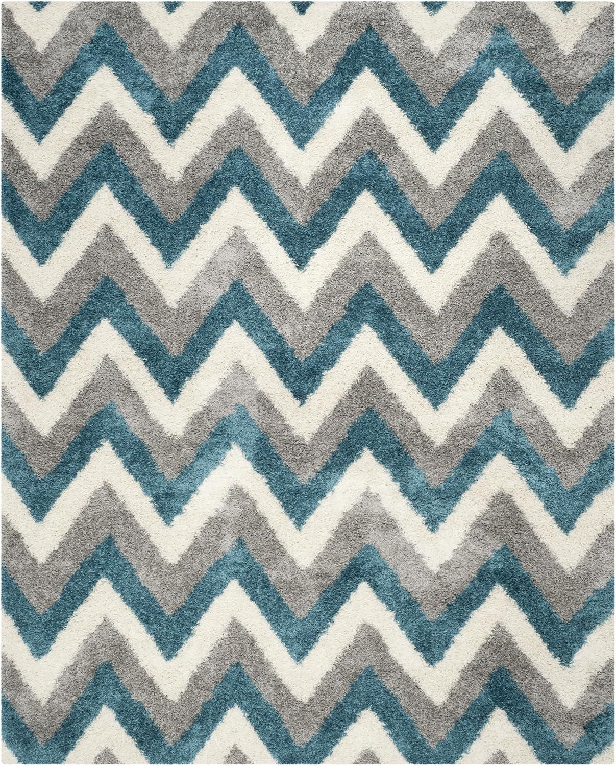 image:imageSAFAVIEH Kids Shag Collection Accent Rug 4 x 6 Ivory amp Blue Chevron Design NonShedding amp Easy Care 2inch Thick Ideal for High Traffic Areas in Entryway Living Room Bedroom SGK568CIvoryBlue