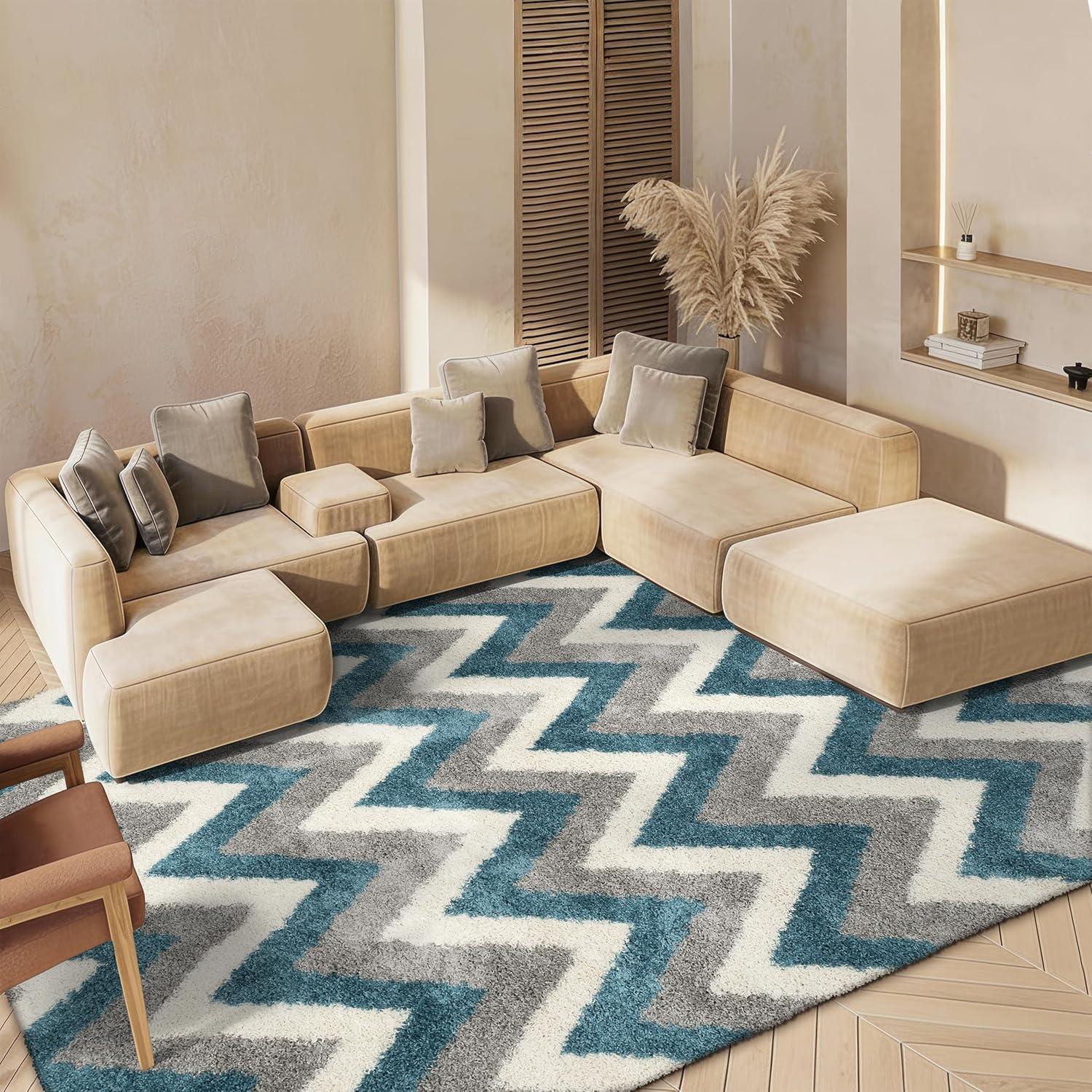 image:imageSAFAVIEH Kids Shag Collection Accent Rug 4 x 6 Ivory amp Blue Chevron Design NonShedding amp Easy Care 2inch Thick Ideal for High Traffic Areas in Entryway Living Room Bedroom SGK568CIvoryBlue