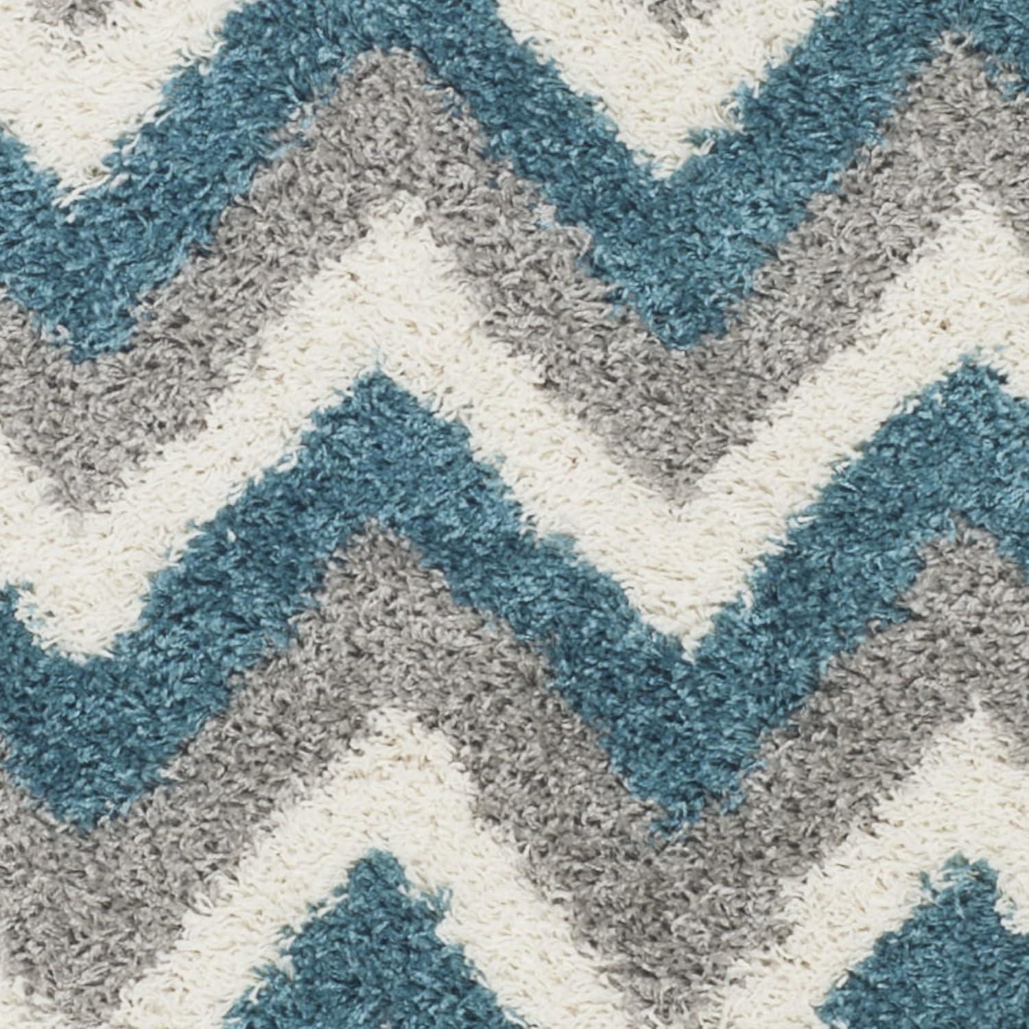 image:imageSAFAVIEH Kids Shag Collection Accent Rug 4 x 6 Ivory amp Blue Chevron Design NonShedding amp Easy Care 2inch Thick Ideal for High Traffic Areas in Entryway Living Room Bedroom SGK568CIvoryBlue