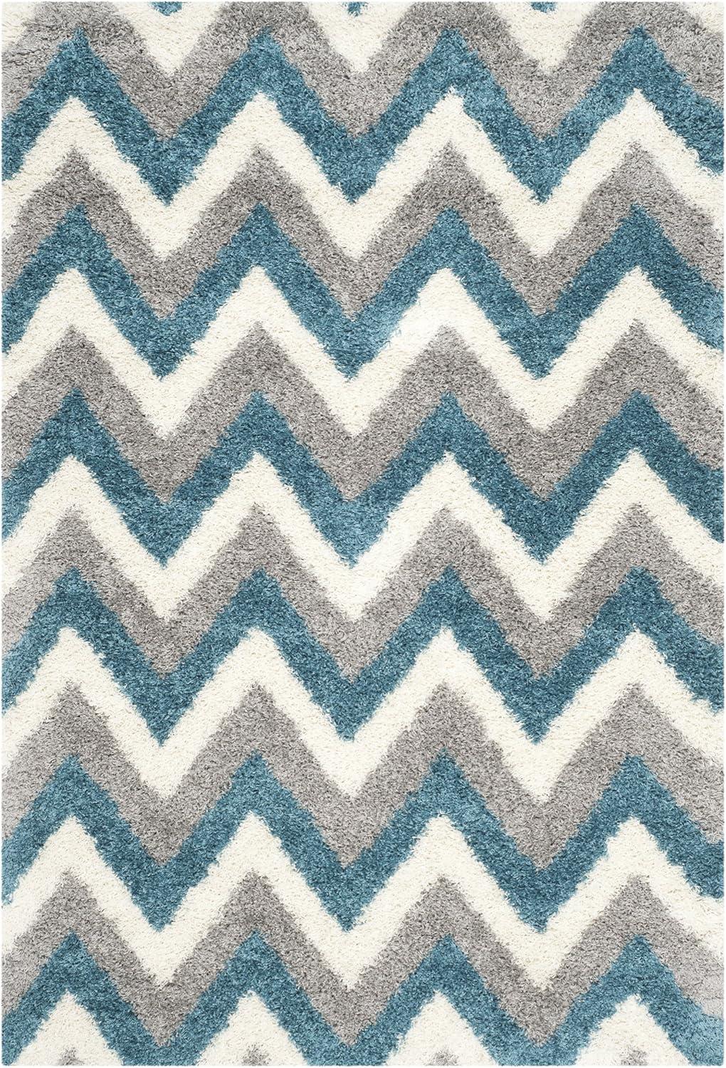 image:imageSAFAVIEH Kids Shag Collection Accent Rug 4 x 6 Ivory amp Blue Chevron Design NonShedding amp Easy Care 2inch Thick Ideal for High Traffic Areas in Entryway Living Room Bedroom SGK568CIvoryBlue