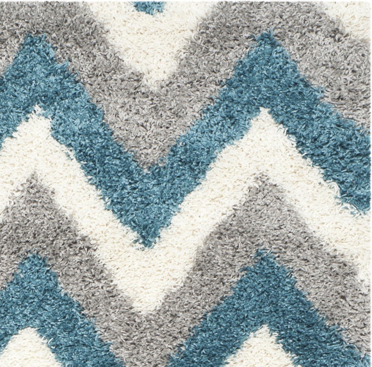 image:imageSAFAVIEH Kids Shag Collection Accent Rug 4 x 6 Ivory amp Blue Chevron Design NonShedding amp Easy Care 2inch Thick Ideal for High Traffic Areas in Entryway Living Room Bedroom SGK568CIvoryBlue