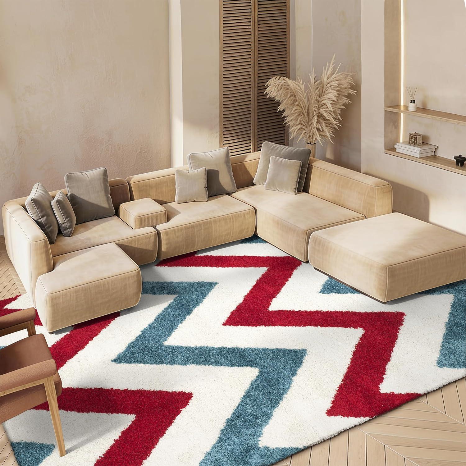 image:imageSAFAVIEH Kids Shag Collection Area Rug 67 Square Ivory amp Red Chevron Design NonShedding amp Easy Care 2inch Thick Ideal for High Traffic Areas in Living Room Bedroom SGK564BIvoryRed