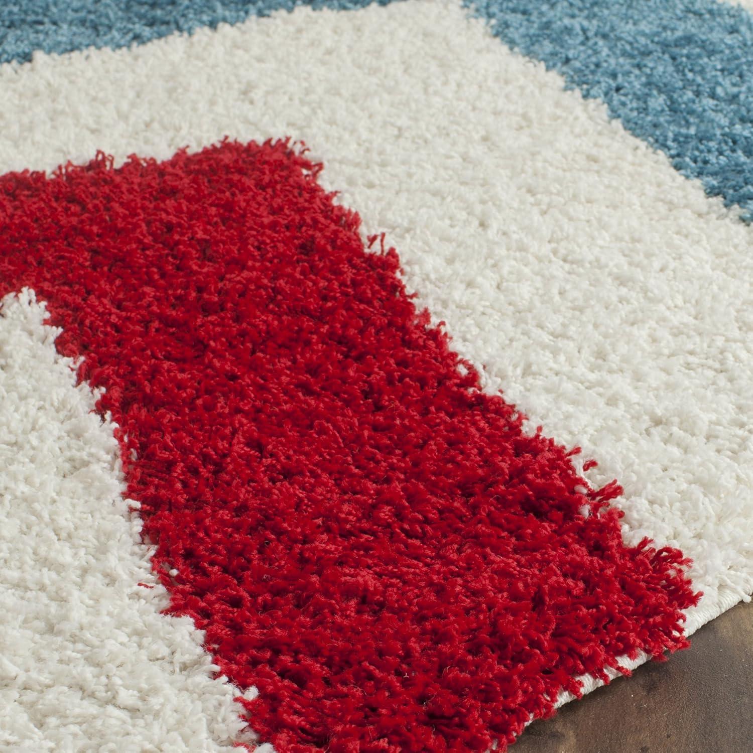 image:imageSAFAVIEH Kids Shag Collection Area Rug 67 Square Ivory amp Red Chevron Design NonShedding amp Easy Care 2inch Thick Ideal for High Traffic Areas in Living Room Bedroom SGK564BIvoryRed