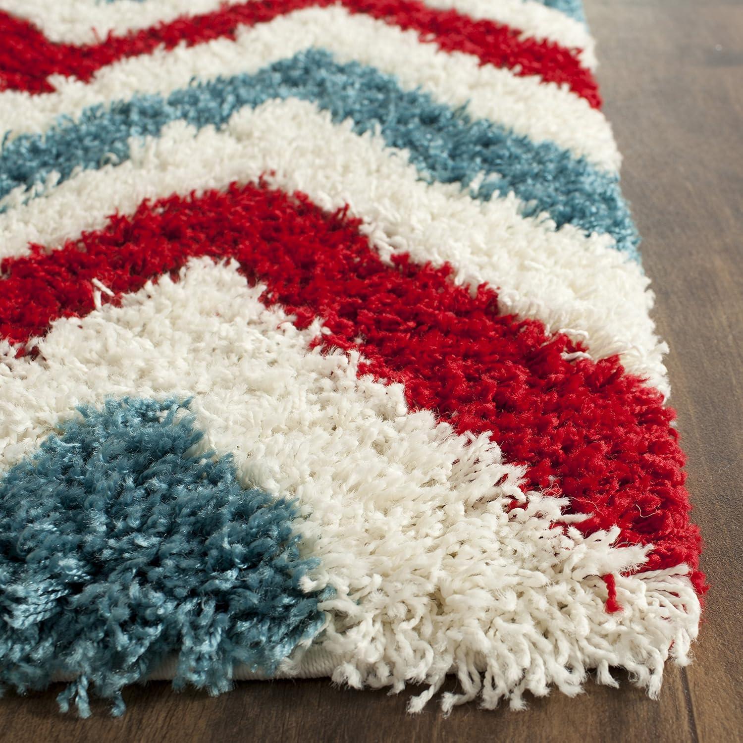 image:imageSAFAVIEH Kids Shag Collection Area Rug 67 Square Ivory amp Red Chevron Design NonShedding amp Easy Care 2inch Thick Ideal for High Traffic Areas in Living Room Bedroom SGK564BIvoryRed