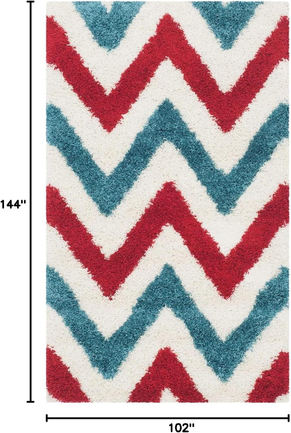 image:imageSAFAVIEH Kids Shag Collection Area Rug 67 Square Ivory amp Red Chevron Design NonShedding amp Easy Care 2inch Thick Ideal for High Traffic Areas in Living Room Bedroom SGK564BIvoryRed