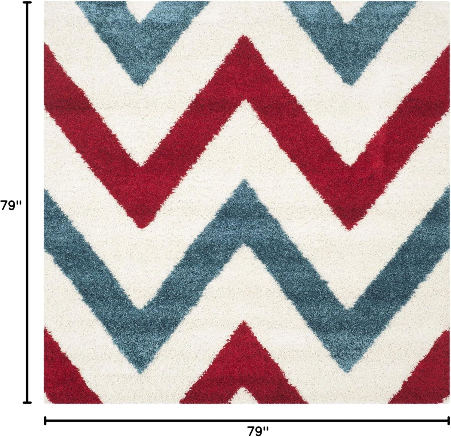 image:imageSAFAVIEH Kids Shag Collection Area Rug 67 Square Ivory amp Red Chevron Design NonShedding amp Easy Care 2inch Thick Ideal for High Traffic Areas in Living Room Bedroom SGK564BIvoryRed