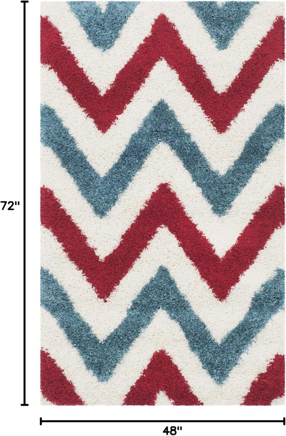 image:imageSAFAVIEH Kids Shag Collection Area Rug 67 Square Ivory amp Red Chevron Design NonShedding amp Easy Care 2inch Thick Ideal for High Traffic Areas in Living Room Bedroom SGK564BIvoryRed