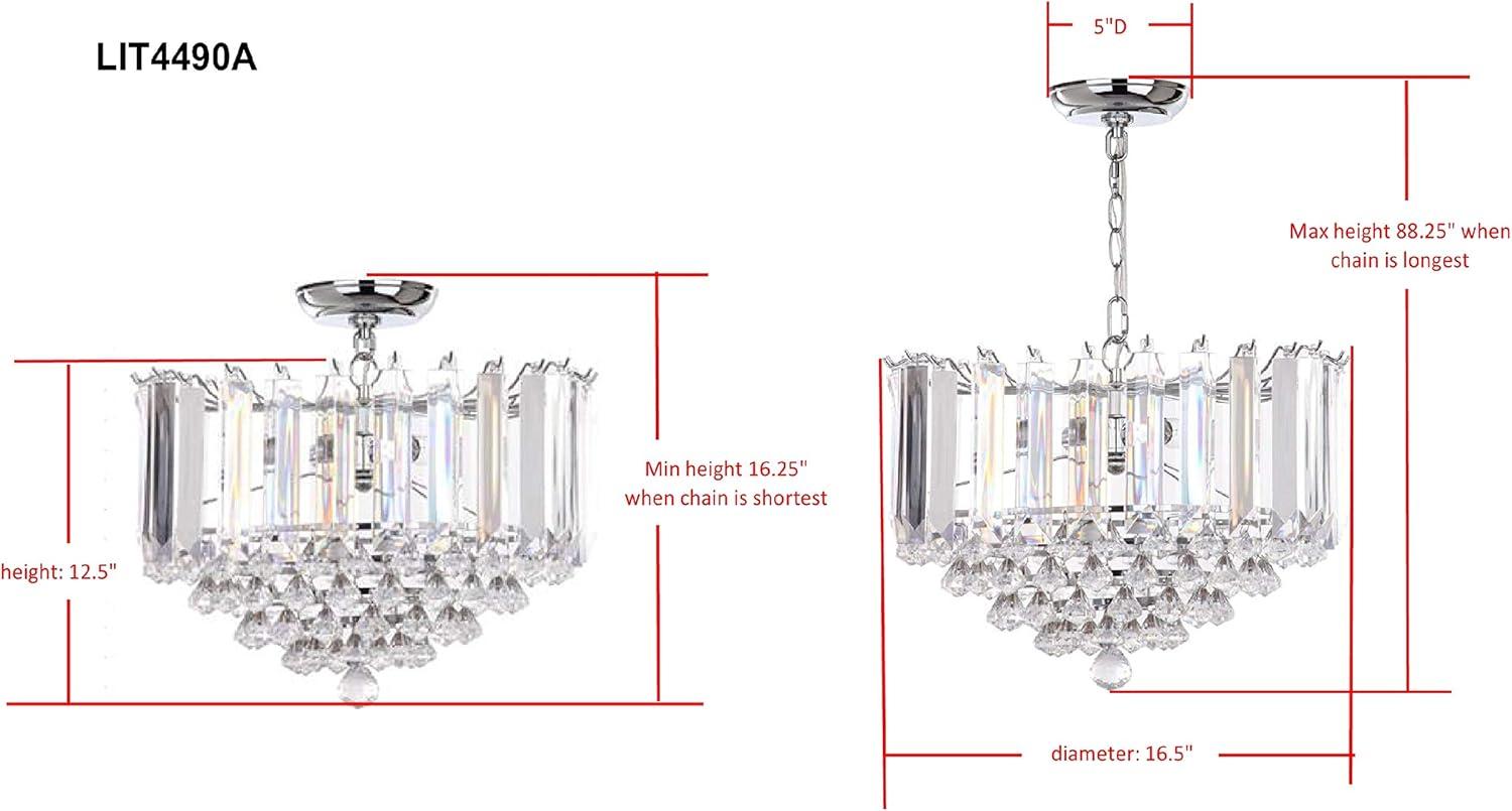 image:imageSAFAVIEH Lighting Collection Hampton Art Deco Glam Chrome Clear Crystal 17inch Diameter 2light Adjustable Hanging Chandelier Pendant Light Fixture LED Bulbs Included
