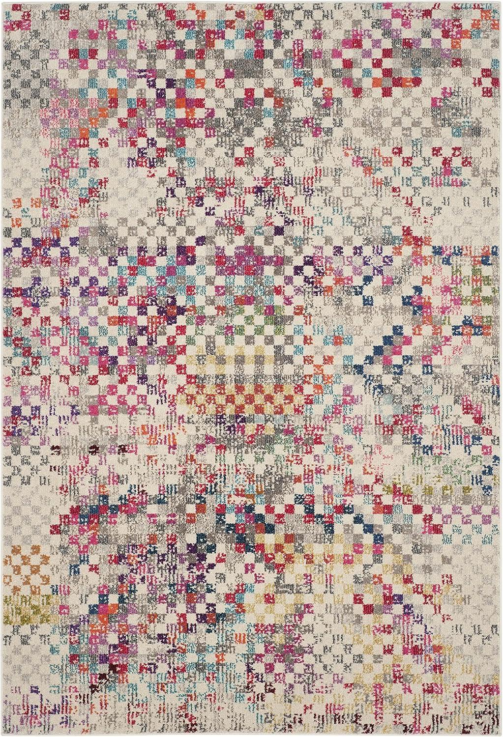 image:imageSAFAVIEH Monaco Collection Area Rug 51 x 77 Grey amp Multi Boho Pixel Abstract Design NonShedding amp Easy Care Ideal for High Traffic Areas in Living Room Bedroom MNC241GGreyMulti