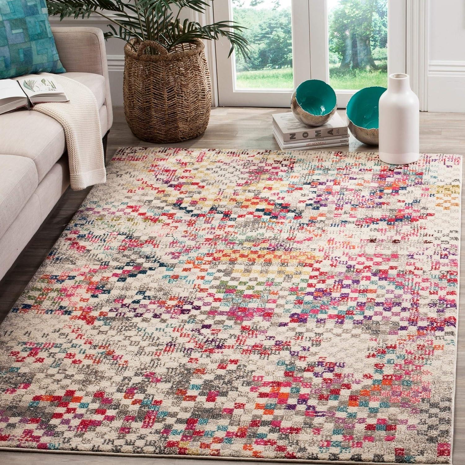 image:imageSAFAVIEH Monaco Collection Area Rug 51 x 77 Grey amp Multi Boho Pixel Abstract Design NonShedding amp Easy Care Ideal for High Traffic Areas in Living Room Bedroom MNC241GGreyMulti