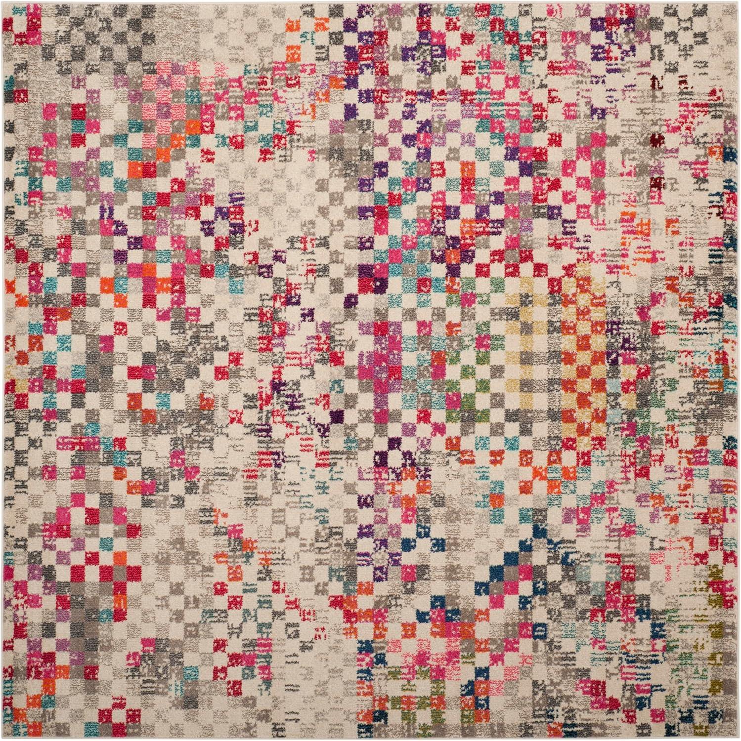 image:imageSAFAVIEH Monaco Collection Area Rug 51 x 77 Grey amp Multi Boho Pixel Abstract Design NonShedding amp Easy Care Ideal for High Traffic Areas in Living Room Bedroom MNC241GGreyMulti