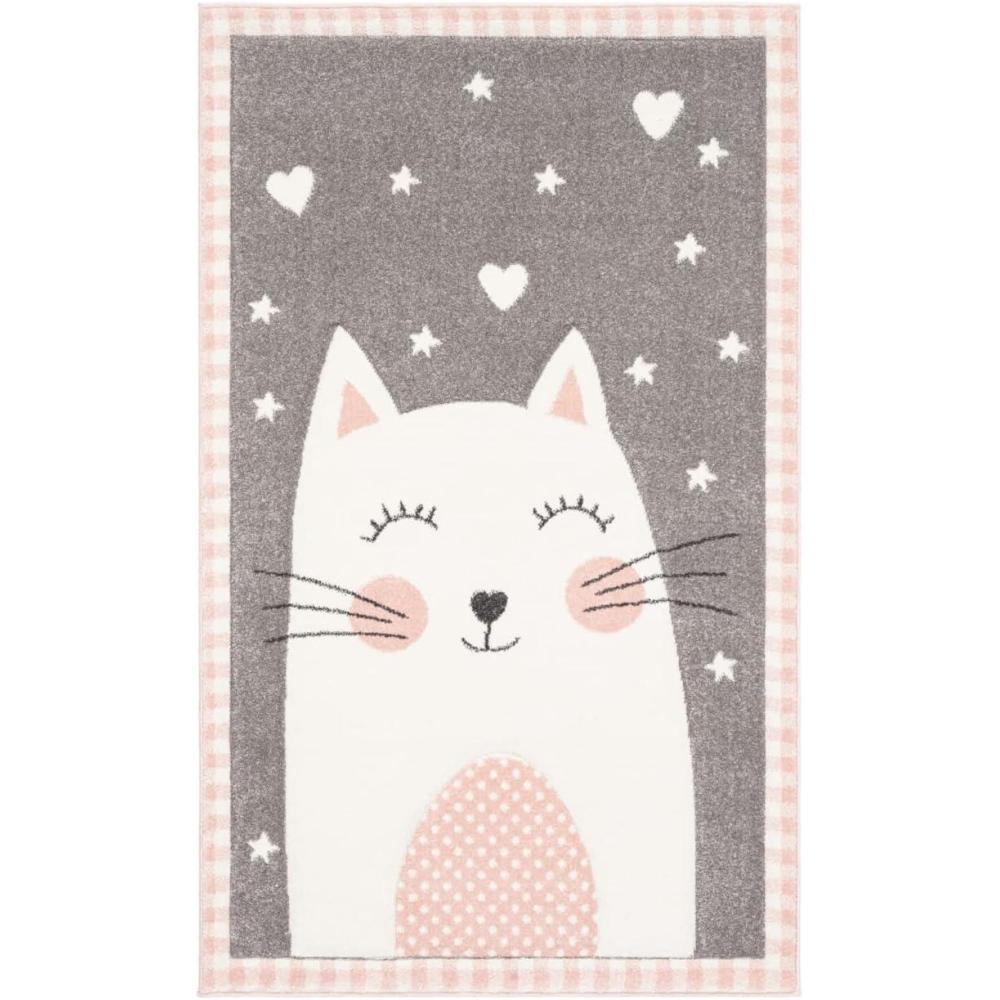 image:imageSAFAVIEH Carousel Kids Collection Accent Rug  4 x 6 Pink amp Grey Cat Design NonShedding amp Easy Care Ideal for High Traffic Areas for Boys amp Girls in Playroom Nursery Bedroom CRK134PPinkGrey
