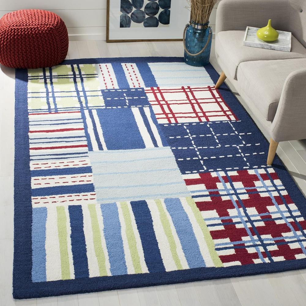 image:imageSAFAVIEH Kids Collection Accent Rug 4 x 6 Blue amp Multi Handmade Patchwork Wool Ideal for High Traffic Areas in Entryway Living Room Bedroom SFK318ABlueMulti