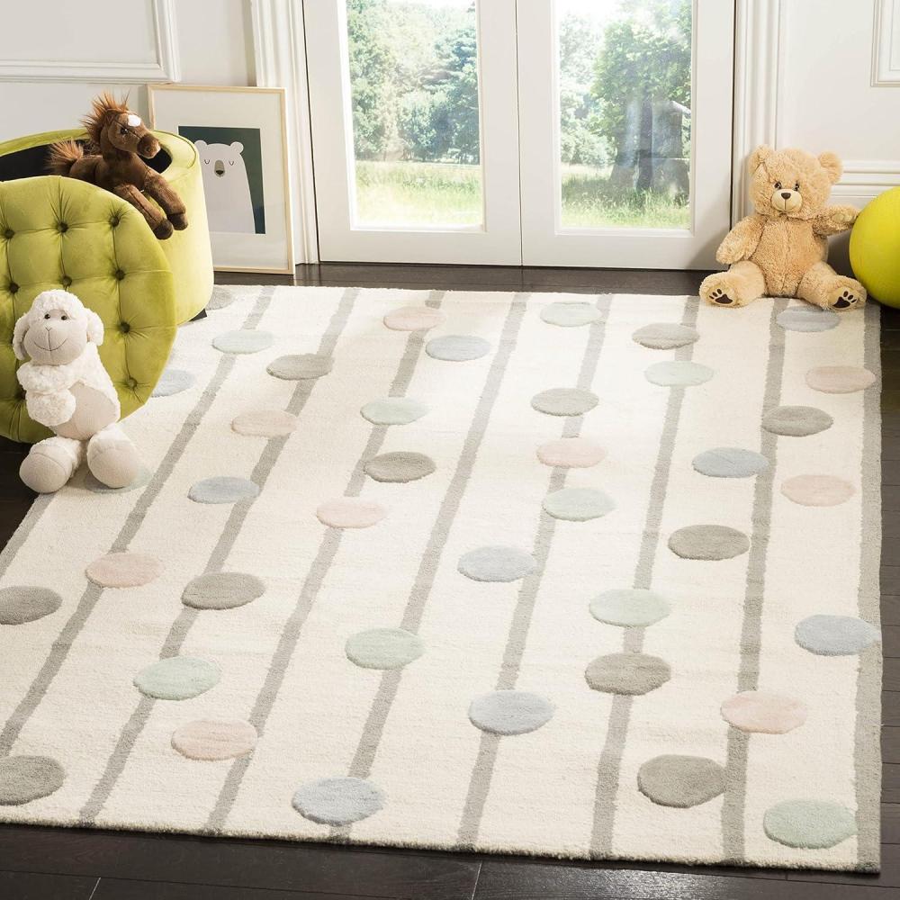 image:imageSAFAVIEH Kids Collection Accent Rug  4 x 6 Ivory amp Multi Handmade Polka Dot Stripe Wool Ideal for High Traffic Areas in Entryway Living Room Bedroom SFK909AIvoryMulti