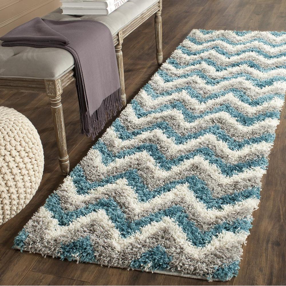 image:imageSAFAVIEH Kids Shag Collection Accent Rug  4 x 6 Ivory amp Blue Chevron Design NonShedding amp Easy Care 2inch Thick Ideal for High Traffic Areas in Entryway Living Room Bedroom SGK568CIvoryBlue