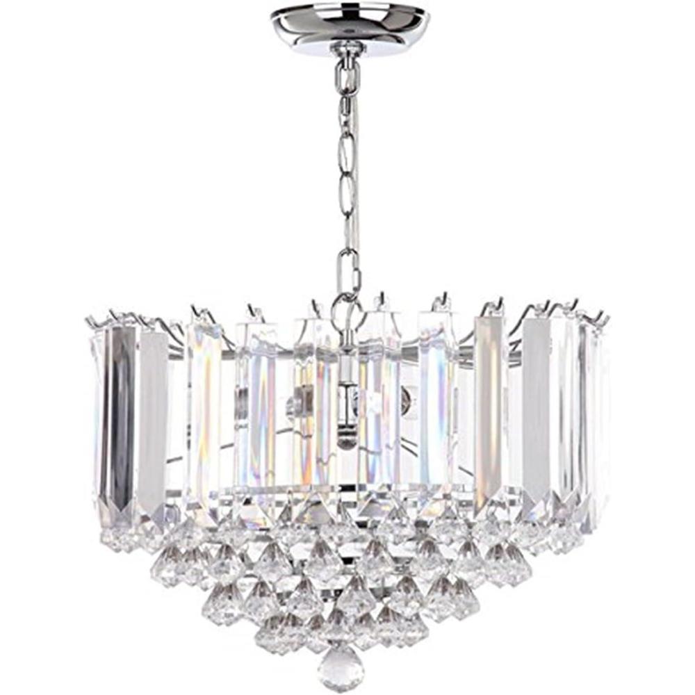 image:imageSAFAVIEH Lighting Collection Hampton Art Deco Glam Chrome Clear Crystal 17inch Diameter 2light Adjustable Hanging Chandelier Pendant Light Fixture LED Bulbs Included