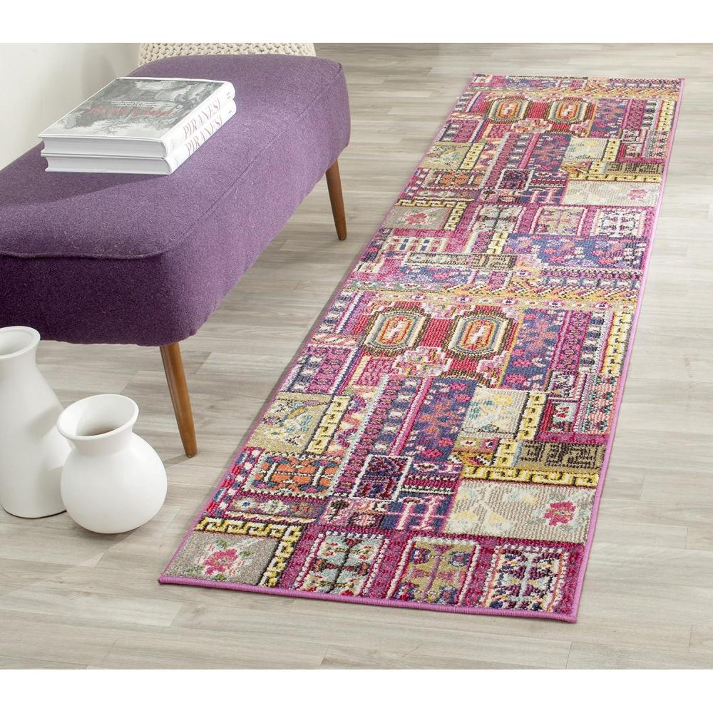 image:imageSAFAVIEH Monaco Collection Accent Rug  4 x 57 Pink amp Multi Boho Design NonShedding amp Easy Care Ideal for High Traffic Areas in Entryway Living Room Bedroom MNC212DPinkMulti