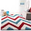 SAFAVIEH Kids Shag Collection Area Rug – 6’7″ Square, Ivory & Red, Chevron Design, Non-Shedding & Easy Care, 2-inch Thick Ideal for High Traffic Areas in Living Room, Bedroom (SGK564B)(Ivory/Red)