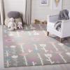 SAFAVIEH Kids Collection Area Rug – 5′ x 8′, Ivory & Pink, Handmade Floral Wool, Ideal for High Traffic Areas in Living Room, Bedroom (SFK918A)(Grey/Pink)