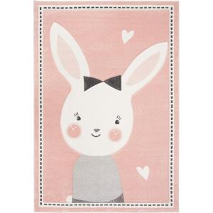 SAFAVIEH Carousel Kids Collection Accent Rug – 3’3″ x 5’3″, Pink & Ivory, Bunny Design, Non-Shedding & Easy Care, Ideal for High Traffic Areas for Boys & Girls in Playroom, Nursery, Bedroom (CRK166P)(Pink/Ivory)