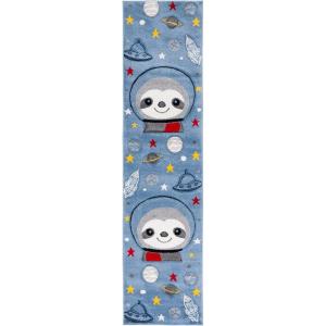 SAFAVIEH Carousel Kids Collection Accent Rug – 4′ x 6′, Blue & Grey, Sloth Design, Non-Shedding & Easy Care, Ideal for High Traffic Areas for Boys & Girls in Playroom, Nursery, Bedroom (CRK140M)(Blue/Grey)