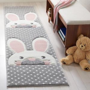 SAFAVIEH Carousel Kids Collection Accent Rug – 4′ x 6′, Pink & Grey, Bunny Ear Design, Non-Shedding & Easy Care, Ideal for High Traffic Areas for Boys & Girls in Playroom, Nursery, Bedroom (CRK168P)(Pink/Grey)