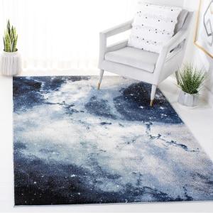 SAFAVIEH Galaxy Collection Area Rug – 5’3″ x 7’6″, Orange & Multi, Abstract Design, Non-Shedding & Easy Care, Ideal for High Traffic Areas in Living Room, Bedroom (GAL109D)(Blue/Ivory)