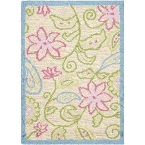SAFAVIEH Kids Collection Accent Rug – 3′ x 5′, Ivory & Blue, Handmade Floral Wool, Ideal for High Traffic Areas in Entryway, Living Room, Bedroom (SFK362A)(Ivory/Blue)