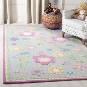 SAFAVIEH Kids Collection Accent Rug – 4′ x 6′, Blue & Multi, Handmade Floral Wool, Ideal for High Traffic Areas in Entryway, Living Room, Bedroom (SFK311A)(Blue/Multi)