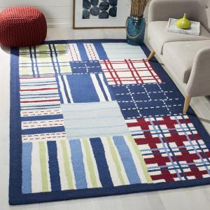 SAFAVIEH Kids Collection Accent Rug – 4′ x 6′, Blue & Multi, Handmade Patchwork Wool, Ideal for High Traffic Areas in Entryway, Living Room, Bedroom (SFK318A)(Blue/Multi)