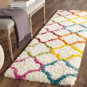 SAFAVIEH Kids Shag Collection Accent Rug – 4′ x 6′, Ivory & Multi, Rainbow Design, Non-Shedding & Easy Care, 2-inch Thick Ideal for High Traffic Areas in Entryway, Living Room, Bedroom (SGK567A)(Ivory/Multi)