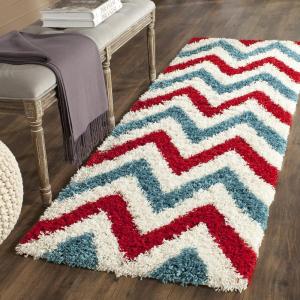 SAFAVIEH Kids Shag Collection Area Rug – 6’7″ Square, Ivory & Red, Chevron Design, Non-Shedding & Easy Care, 2-inch Thick Ideal for High Traffic Areas in Living Room, Bedroom (SGK564B)(Ivory/Red)