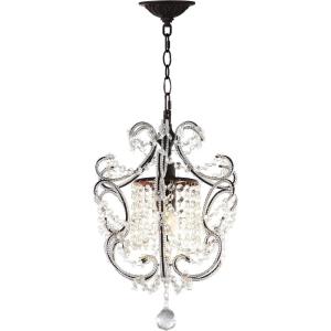 SAFAVIEH Lighting Collection Luna Shabby Chic Farmhouse Brown Iron/ Crystal 12-inch Diameter 1-light Adjustable Hanging Chandelier Light Fixture (LED Bulbs Included)