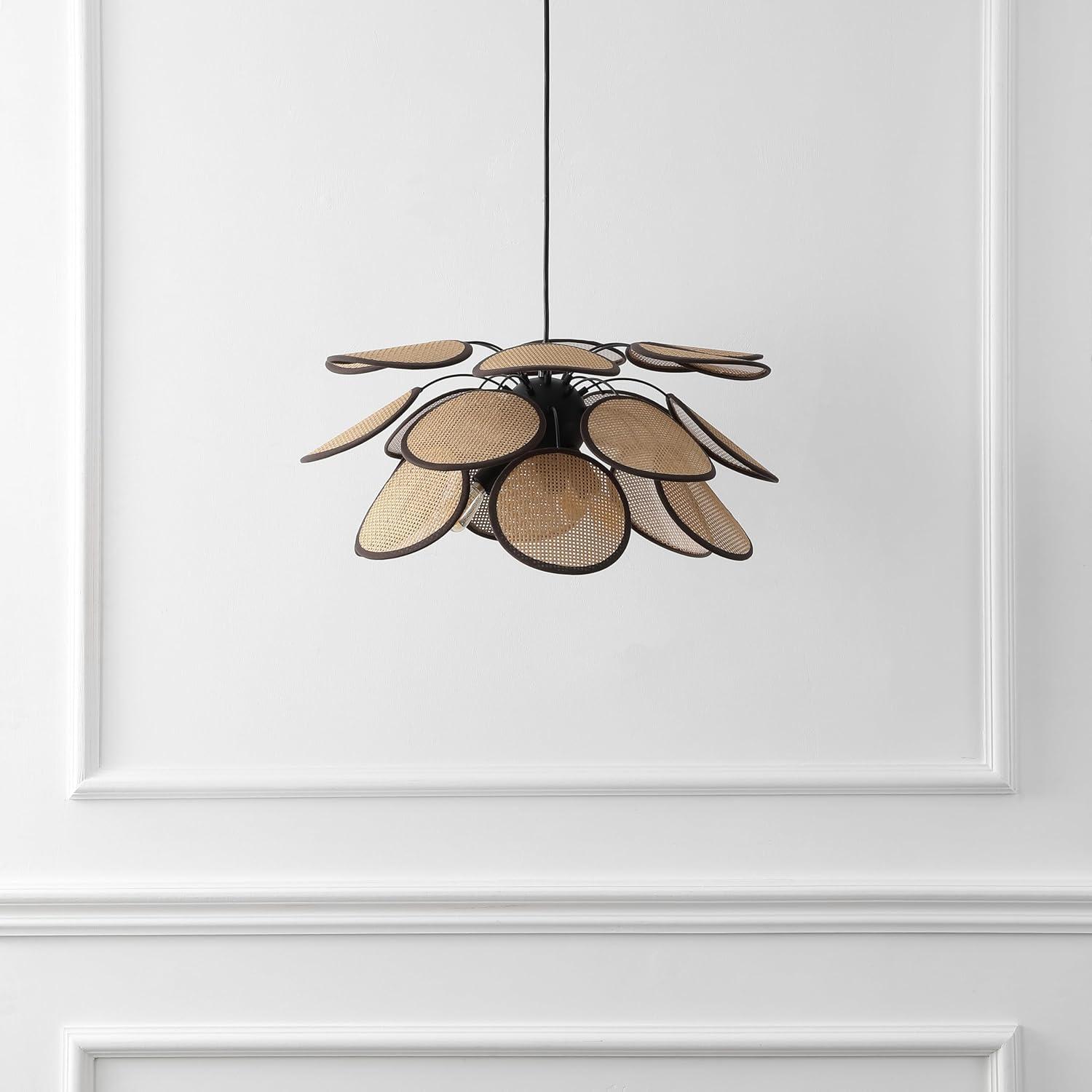 image:imageSAFAVIEH Lighting Collection Luana 3Light Brown amp Natural Rattan Adjustable Pendant Hanging Light Fixture LED Bulb IncludedBrownNatural