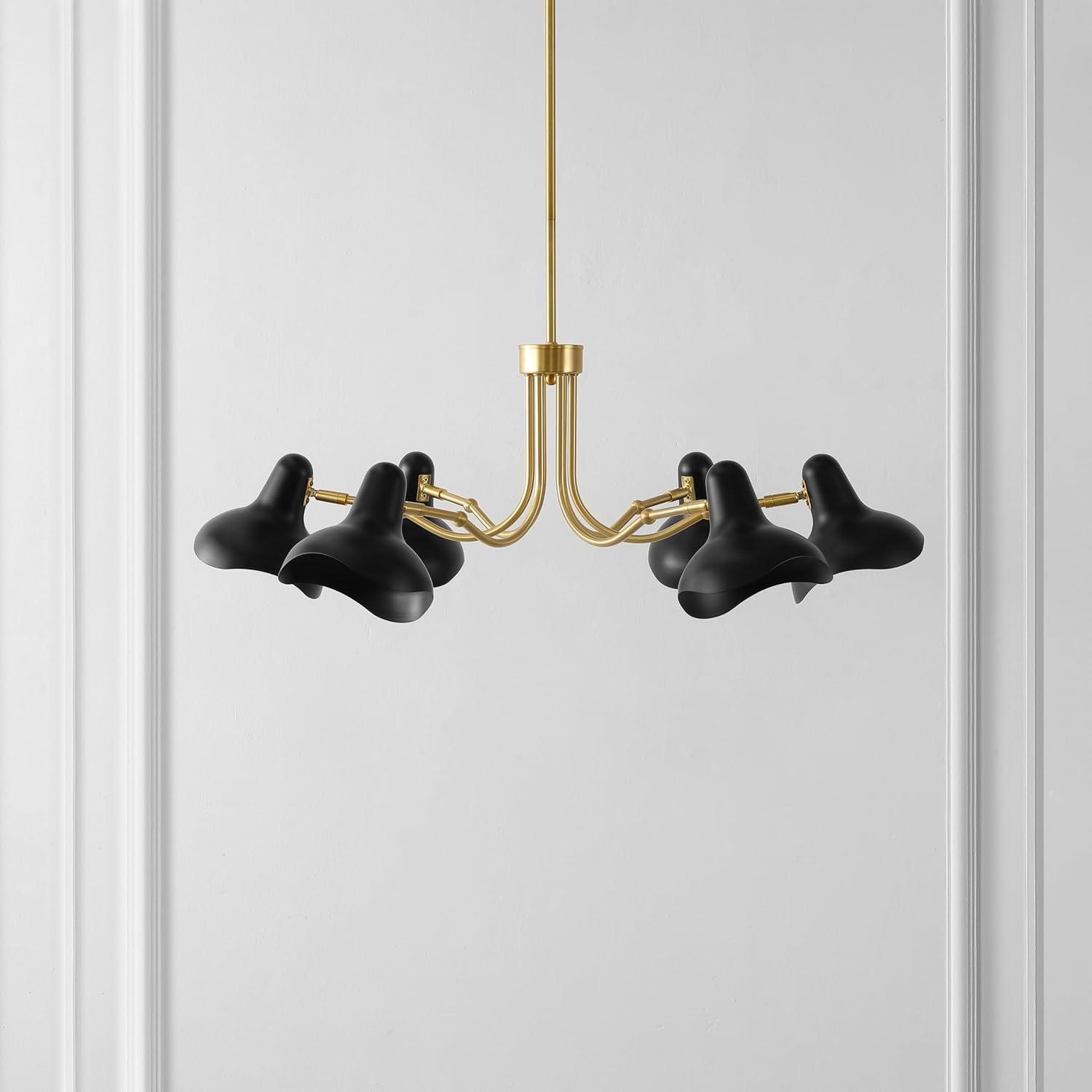 image:imageSAFAVIEH Lighting Collection Mykola BlackBrass Gold 6Light Hanging Adjustable Chandelier Light Fixture LED Bulbs Included