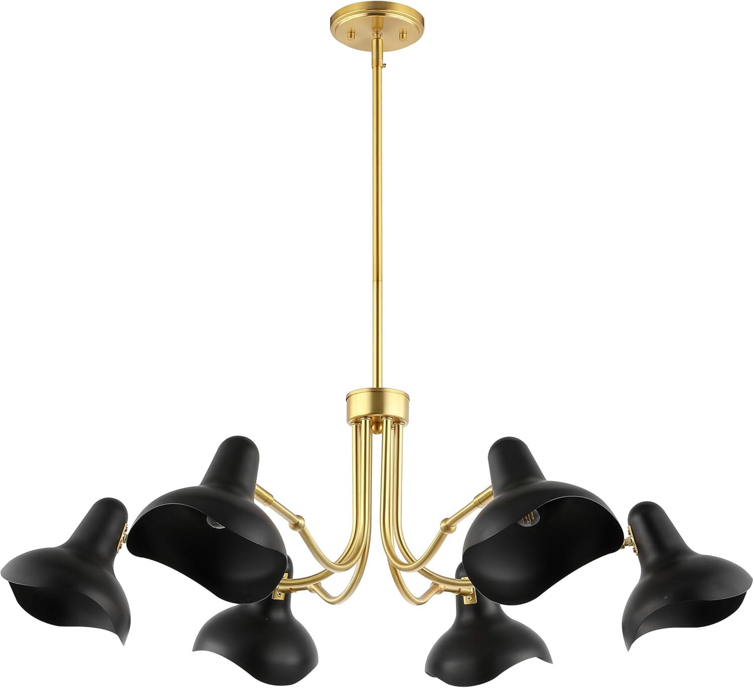 image:imageSAFAVIEH Lighting Collection Mykola BlackBrass Gold 6Light Hanging Adjustable Chandelier Light Fixture LED Bulbs Included
