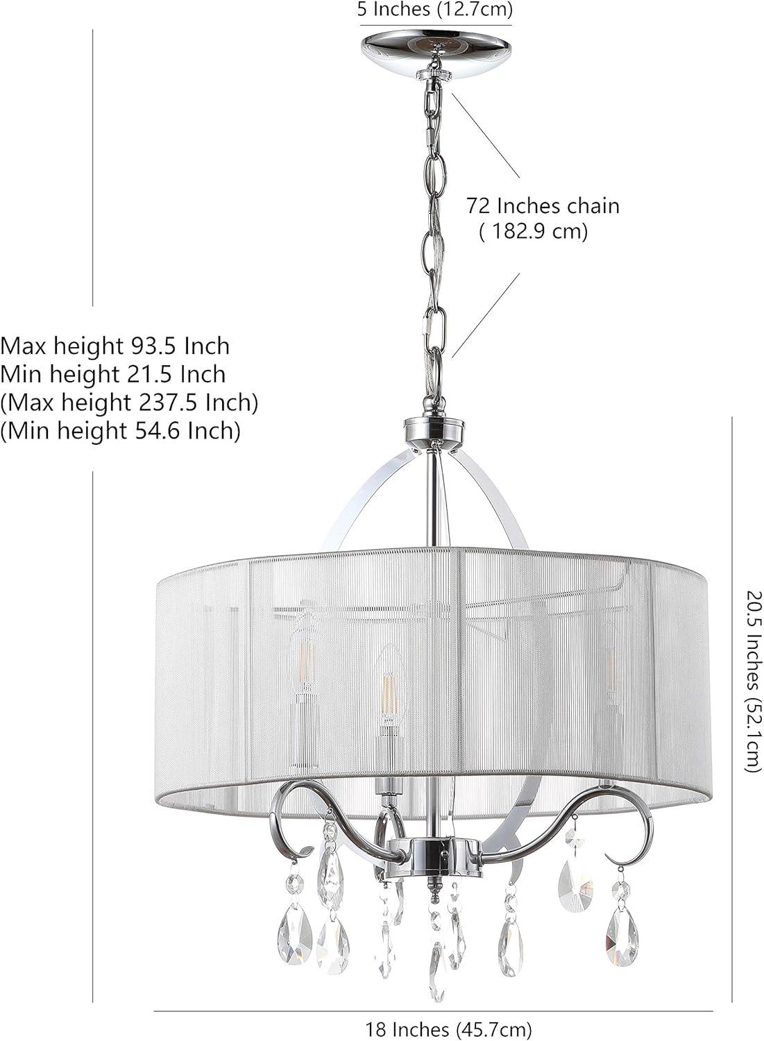 image:imageSAFAVIEH Lighting Collection New Vienna Modern Shabby Chic Farmhouse Glam White Shade Chrome 18inch Diameter 3light Adjustable Hanging Chandelier Light Fixture LED Bulbs IncludedWhite Chrome