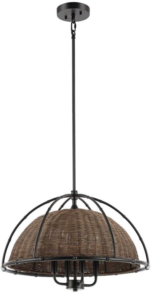 image:imageSAFAVIEH Lighting Collection Paulina Rattan NaturalBlack 4Light Adjustable Pendant Chandelier Hanging Light Fixture Ideal for Dining Room Kitchen Island Foyer Entryway LED Bulbs Included