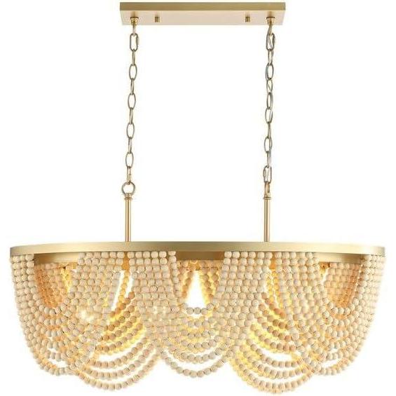 image:imageSAFAVIEH Lighting Collection Alluri Boho Coastal GoldNatural 4Light 32inch Chandelier