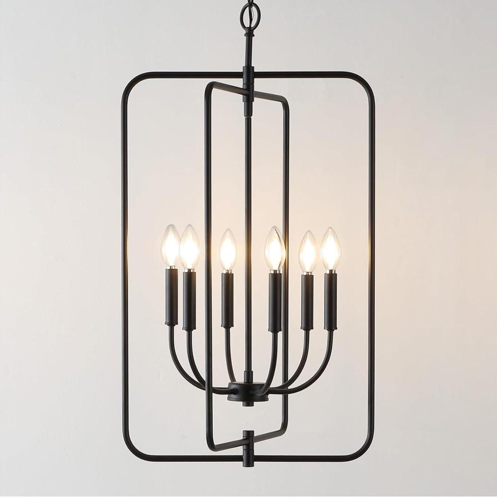 image:imageSAFAVIEH Lighting Collection Alto Modern Farmhouse Black 6Light Adjustable Pendant Chandelier Hanging Light Fixture Ideal for Dining Room Kitchen Island Foyer Entryway LED Bulbs Included