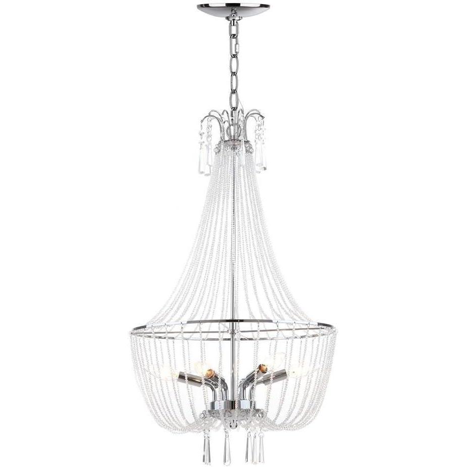 image:imageSAFAVIEH Lighting Collection Berlin Farmhouse Modern Glam Chrome Beaded Crystal 18inch Diameter 6light Adjustable Hanging Chandelier Light Fixture LED Bulbs Included