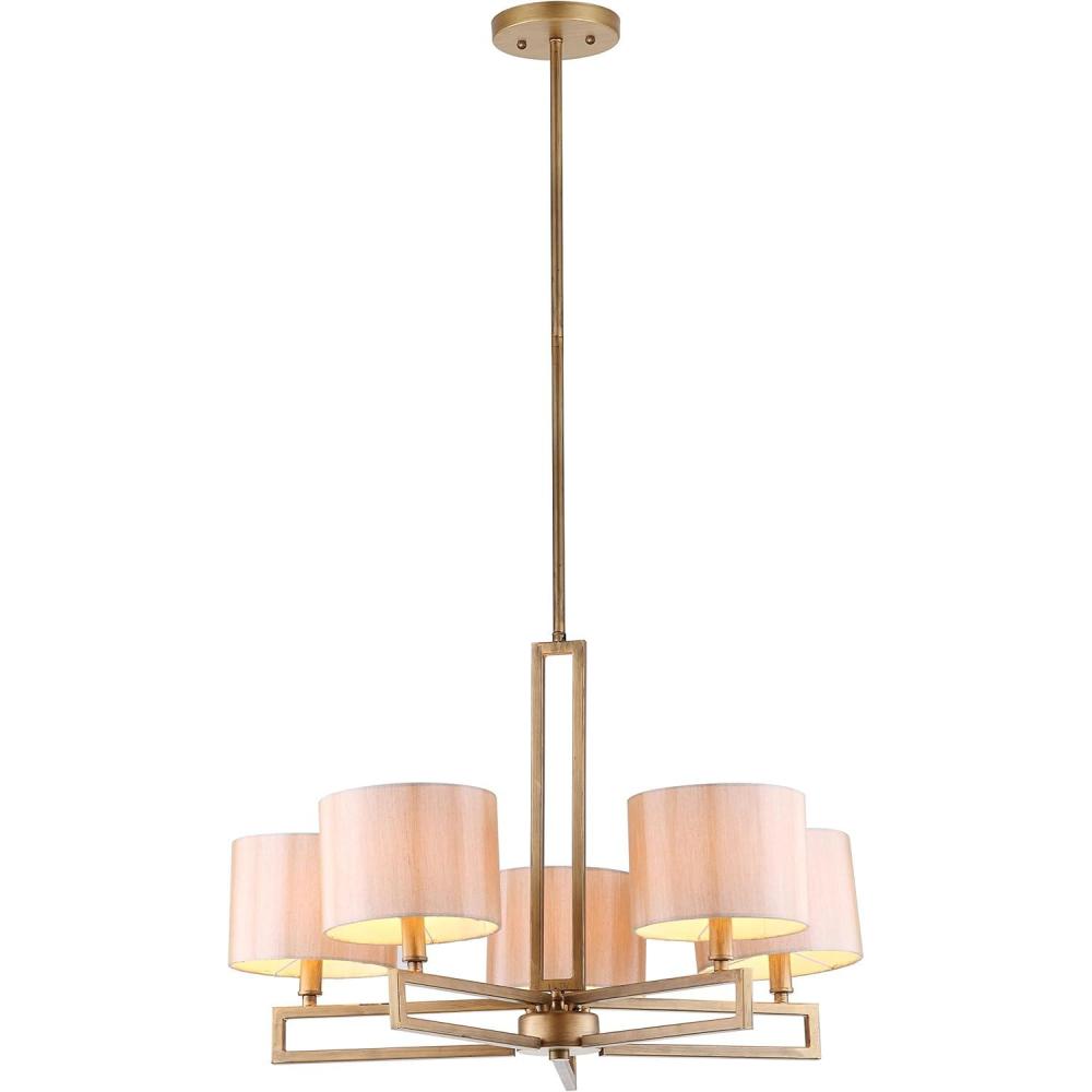 image:imageSAFAVIEH Lighting Collection Catena Rustic Farmhouse Antique Gold 25inch Diameter 5light Adjustable Hanging Chandelier Light Fixture LED Bulbs Included