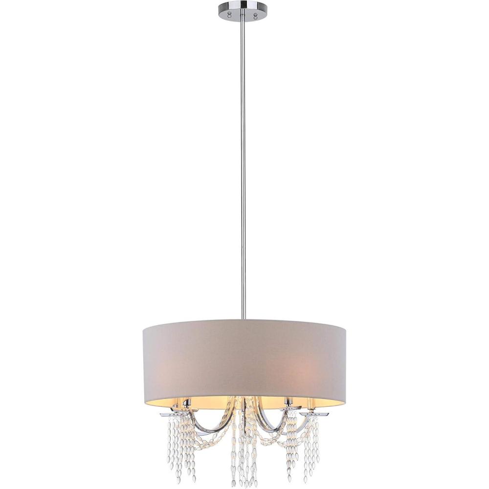 image:imageSAFAVIEH Lighting Collection Cotillion Modern Shabby Chic Farmhouse Glam Chrome Crystal 22inch Diameter Adjustable Hanging Pendant Light Fixture LED Bulbs Included