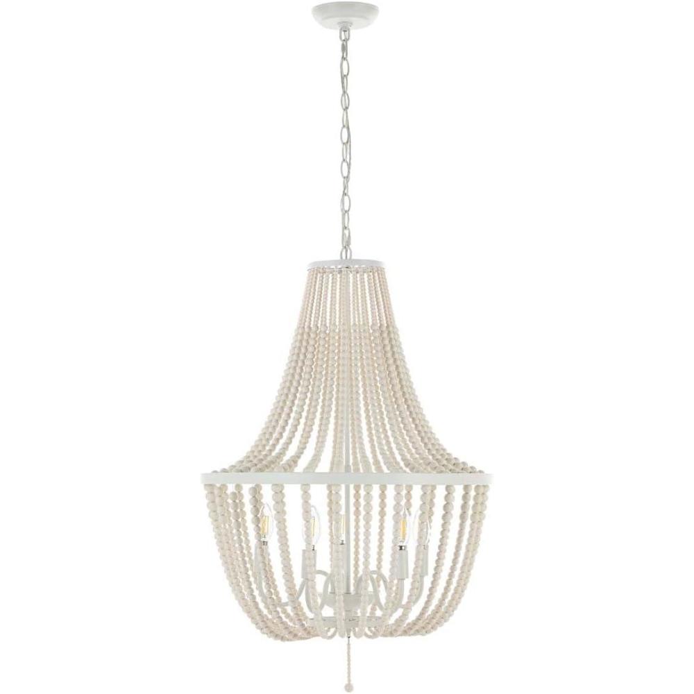 image:imageSAFAVIEH Lighting Collection Elanie Boho Coastal Cream Beaded 5Light 22inch Pendant ChandelierCream